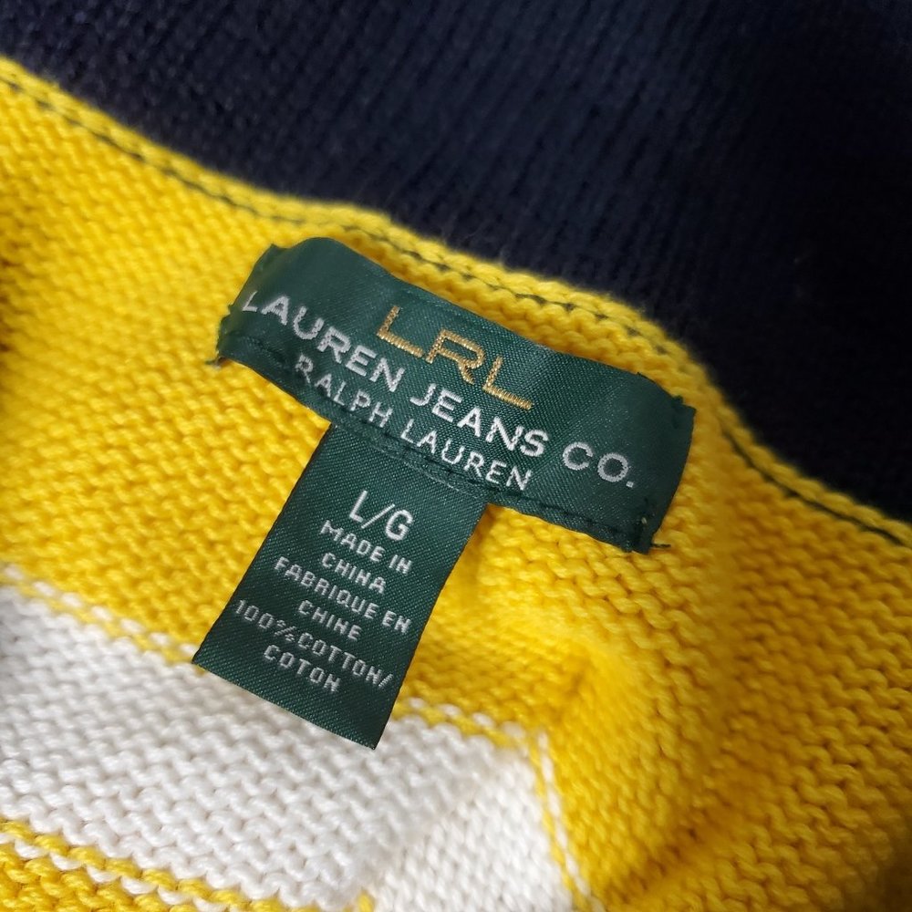 LRL Lauren Jeans Co Knit Sweater Stripes 1/2 Zip Nautical Sailor Coastal Navy - Picture 5 of 5